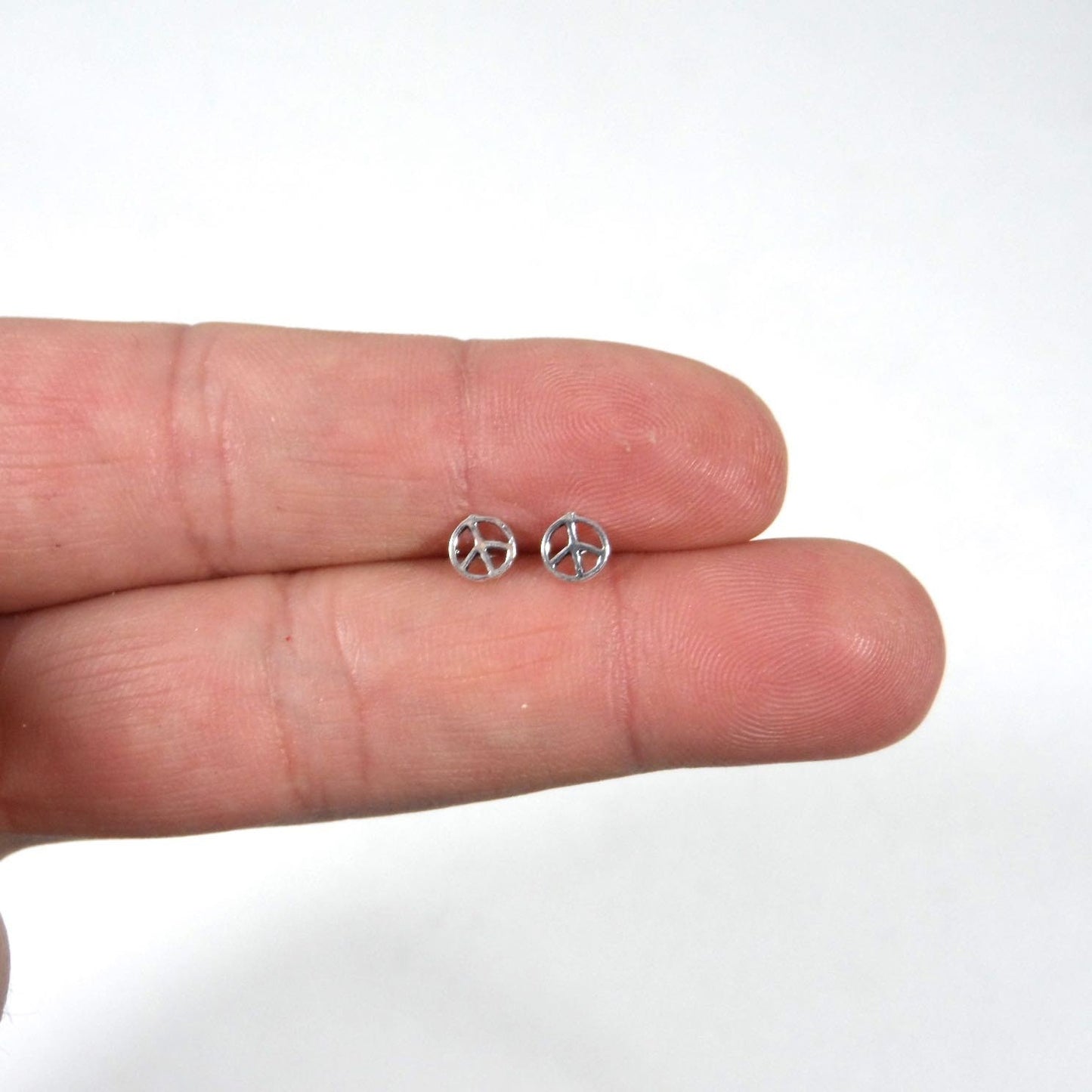 Peace Sign Tiny Sterling Silver Stud Earrings