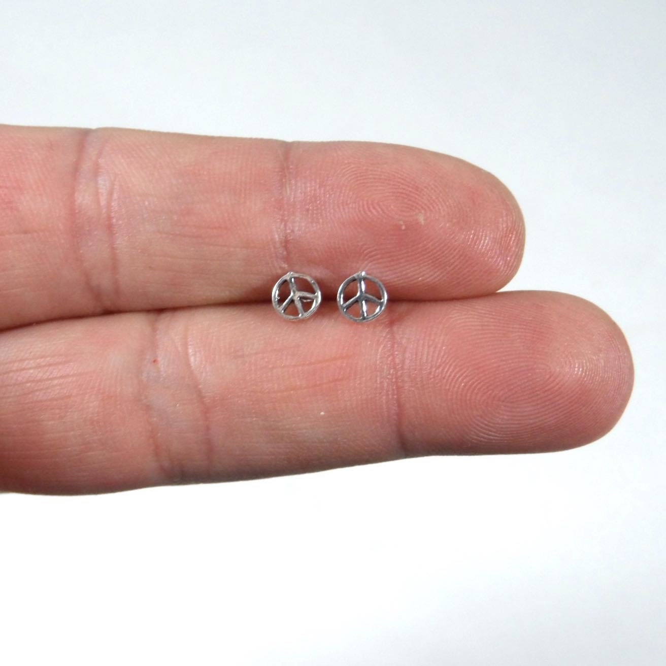 Peace Sign Tiny Sterling Silver Stud Earrings