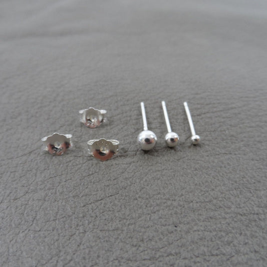 Set of 3 SINGLE Tiny Ball Studs-2,3,4mm