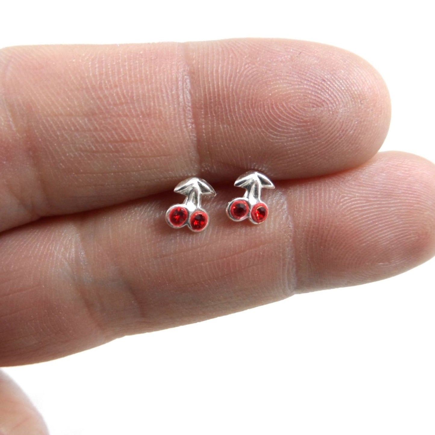 Red Cherry Sterling Silver Stud Earrings