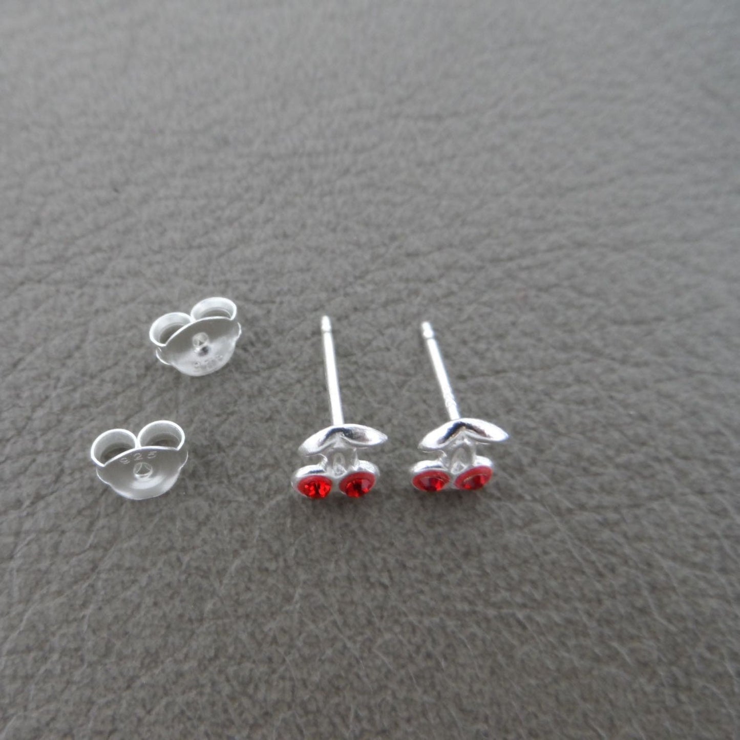 Red Cherry Sterling Silver Stud Earrings