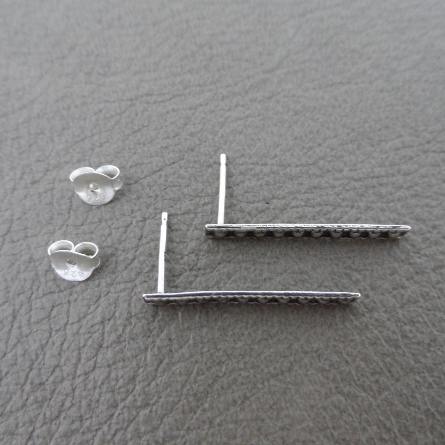 Dotted Bar Stud Earrings in Sterling Silver