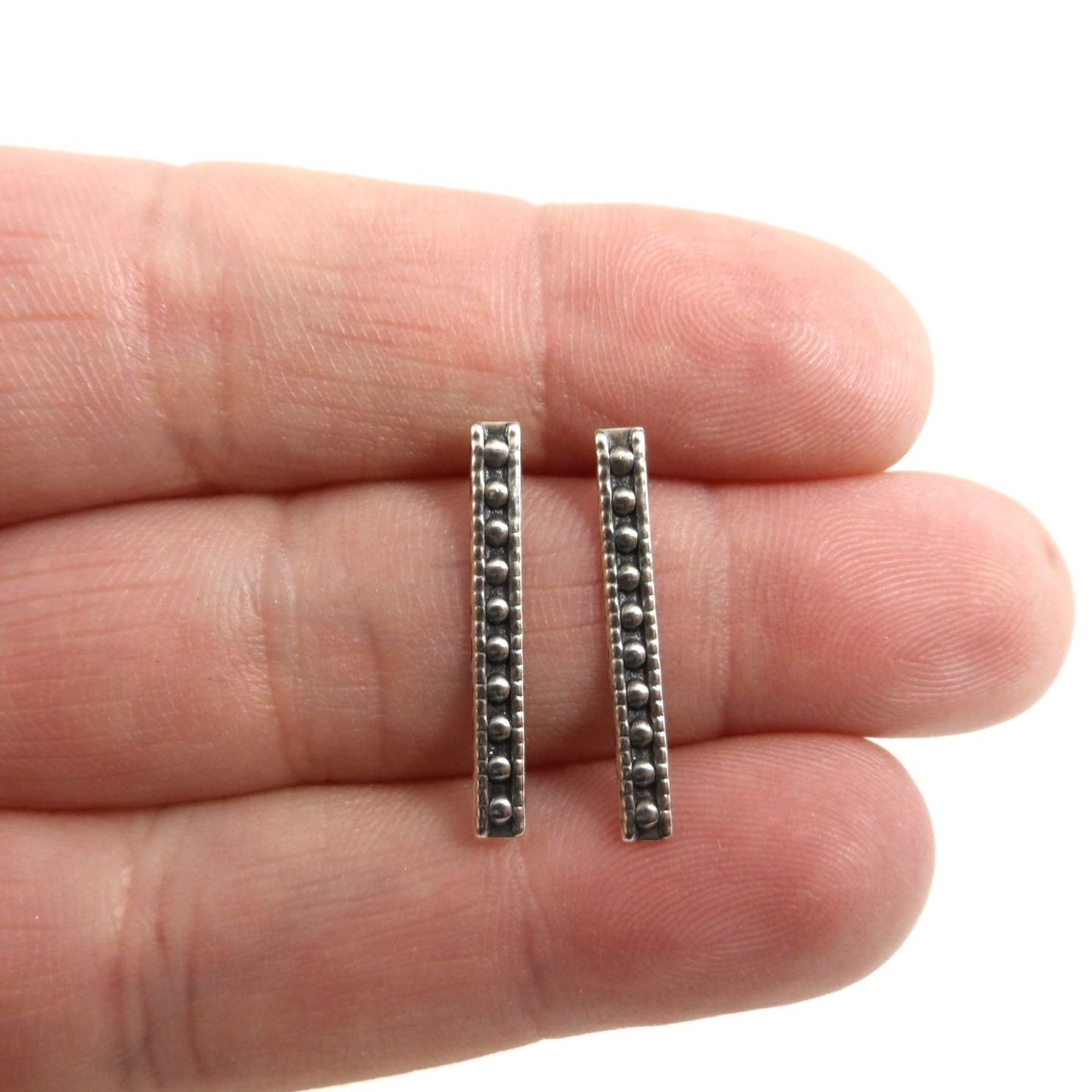 Dotted Bar Stud Earrings in Sterling Silver