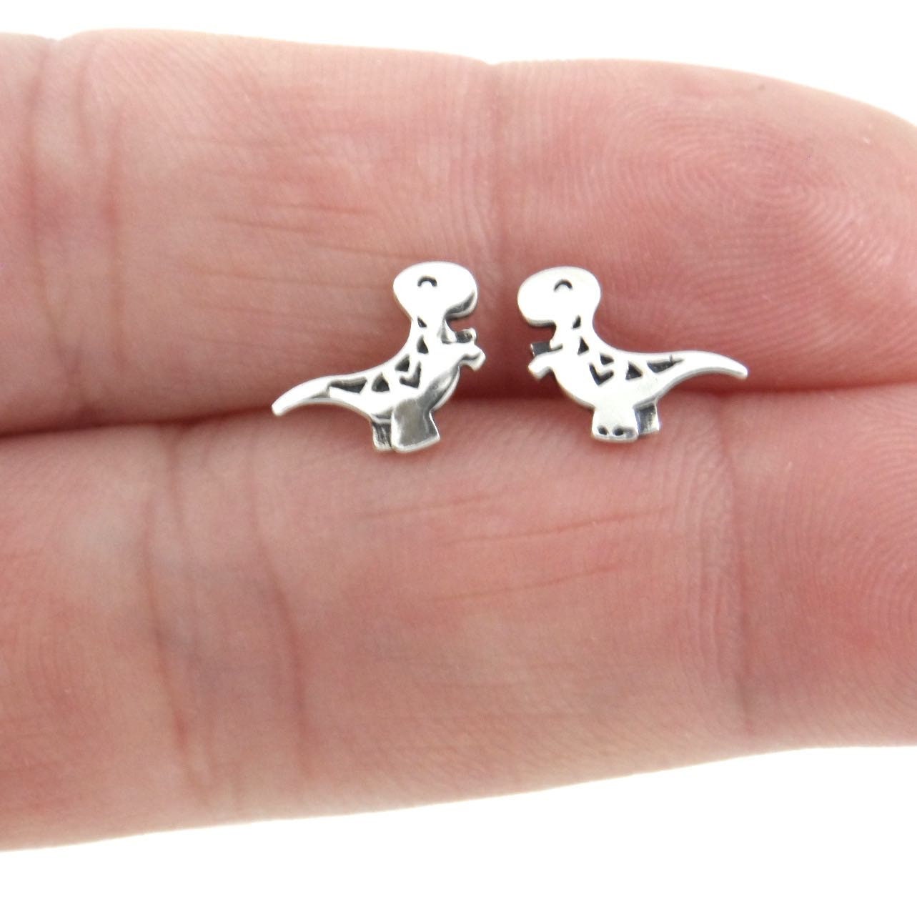 Tiny Dinosaur Earrings in Sterling Silver, T-Rex Dinosaur Earrings, Tiny Studs, Small Studs, Kids Earrings, Silver Studs, Baby Earrings