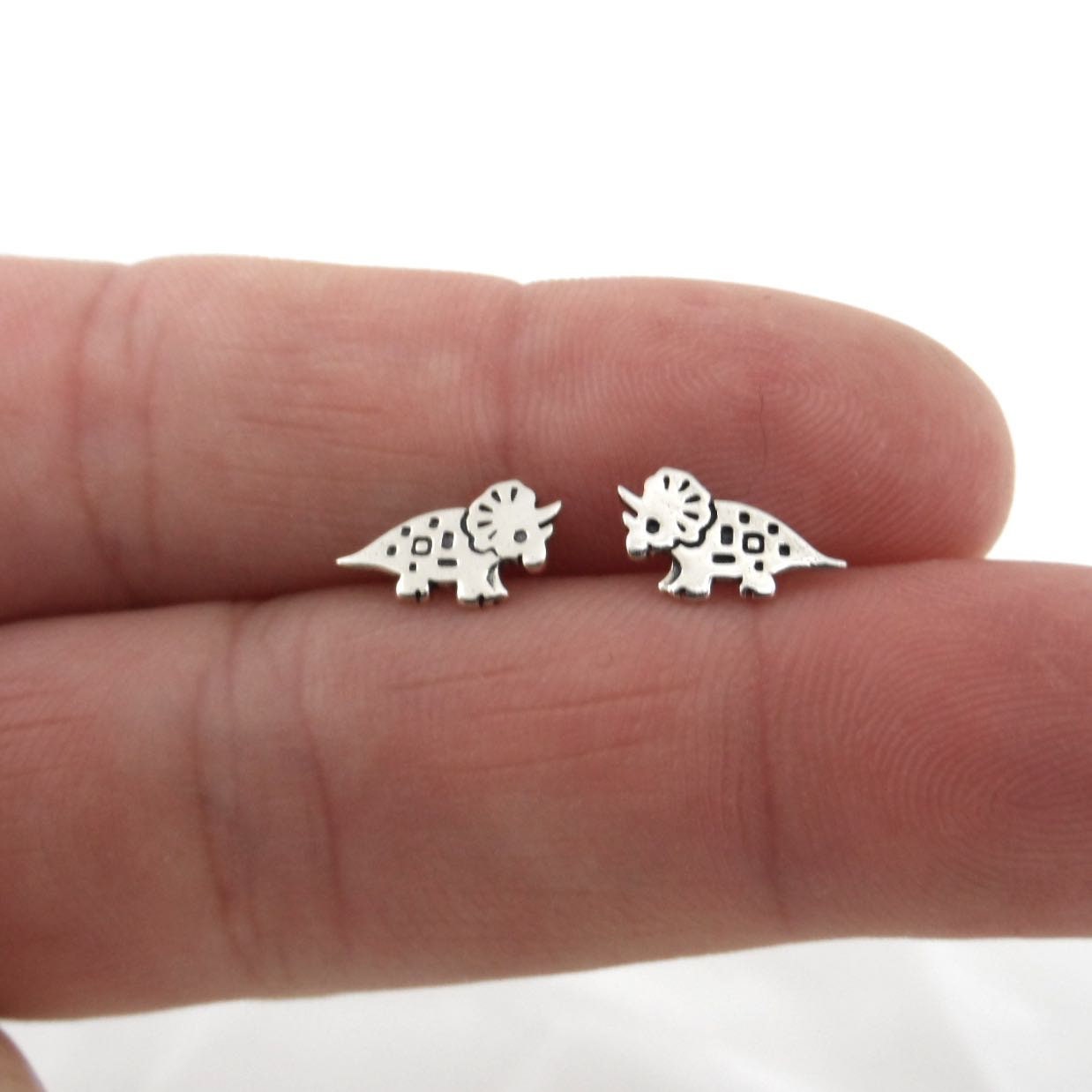 Tiny Dinosaur Earrings in Sterling Silver, Triceratops Dinosaur Earrings, Tiny Studs, Small Studs, Kids Earrings, Silver Studs,Baby Earrings