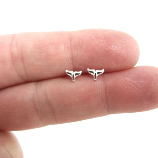 Whale Tail Stud Earrings in Sterling Silver, Mermaid Earrings, Kids Earrings, Tiny Silver Studs, Cartilage Studs, Sterling Silver Studs