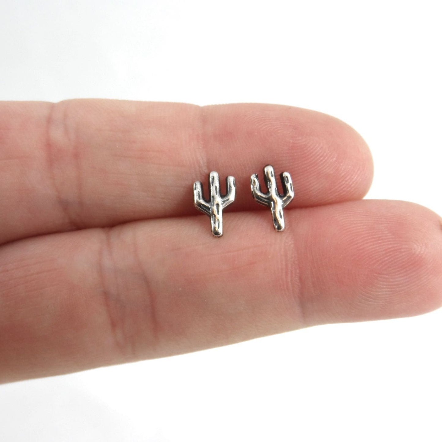 Mini Saguaro Cactus  Earrings in Sterling Silver