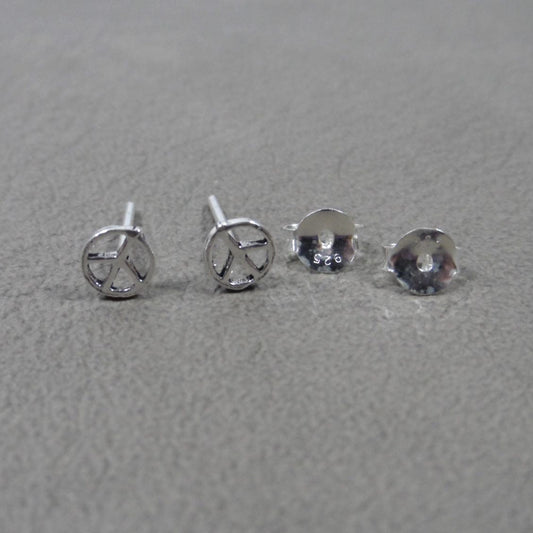 Peace Sign Tiny Sterling Silver Stud Earrings