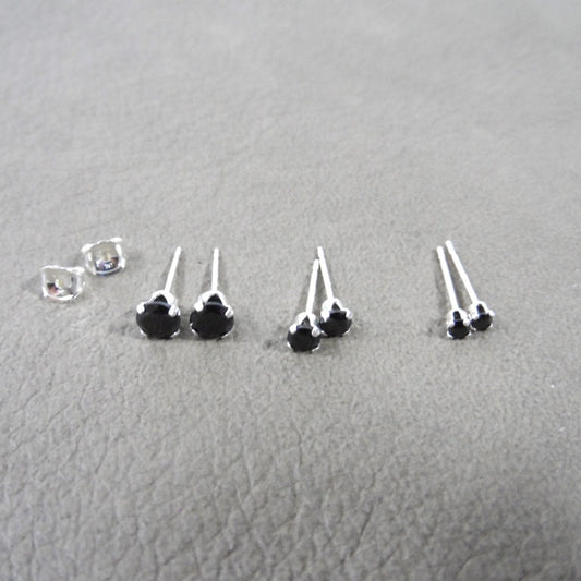 Black Spinel Sterling Silver Earrings, Black Spinel Studs, 2mm Studs, 3mm Studs, 4mm Studs, Black Stone Earrings, Dainty Earrings