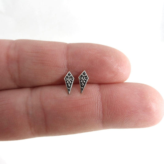 Tiny Diamond Shaped Studs in Sterling Silver, Delicate Sterling Earrings, Silver Studs, Minimalist Earrings, Dainty Earrings, Cartilage Stud