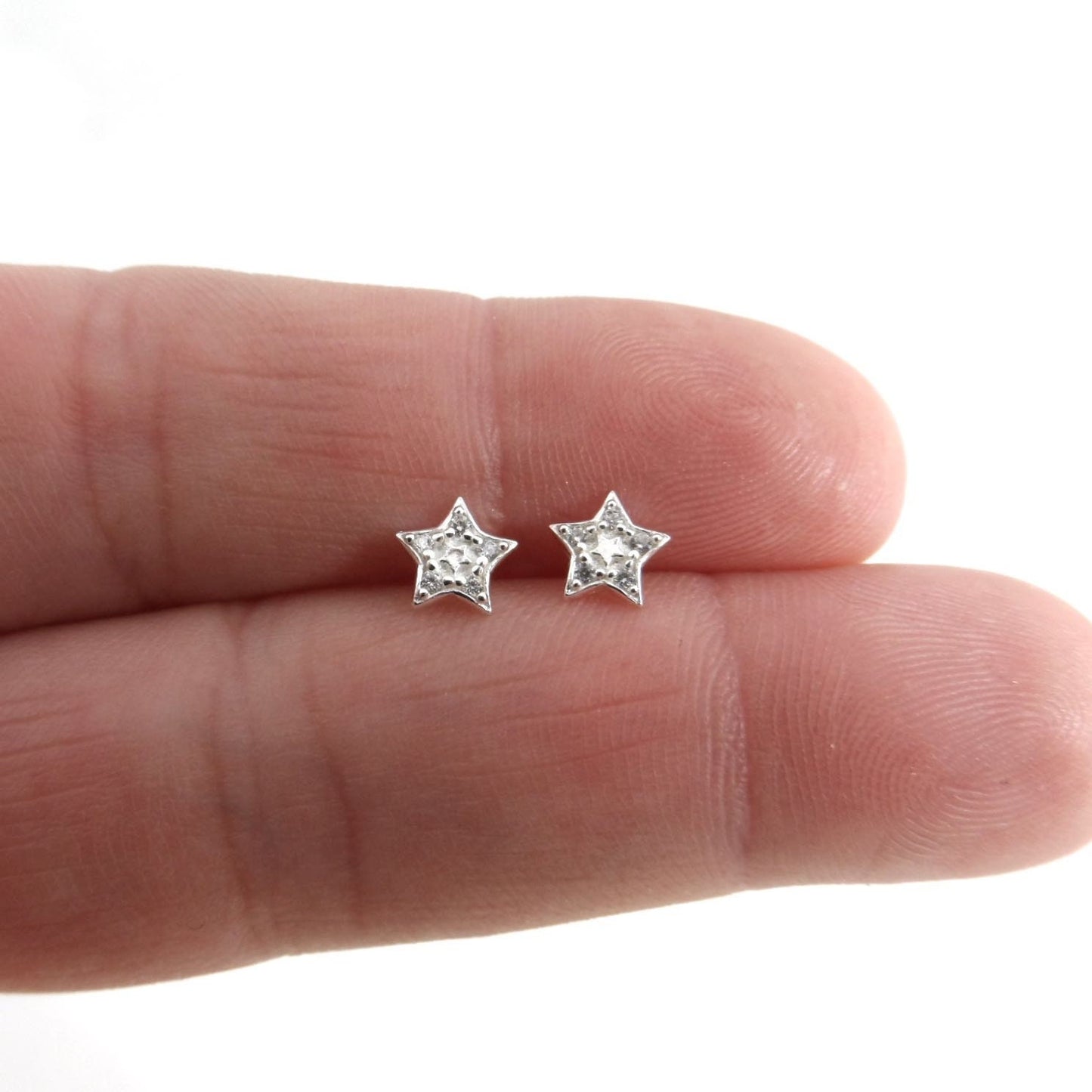 Tiny Star Stud Earrings in Sterling Silver, Crystal Star Earrings, Dainty Star Studs, Sterling Silver Earrings, Girls Earrings, Gift for Her