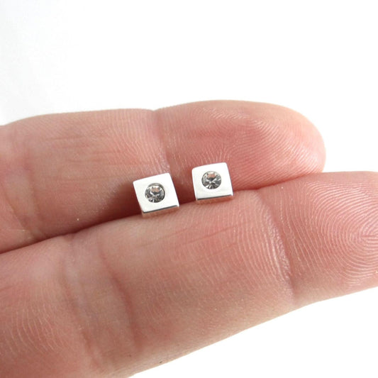 Tiny Sterling Silver Square Earrings, Tiny Square Studs, Sterling Silver Earrings, Dainty Earrings, Minimalist Earrings,Gift for Her