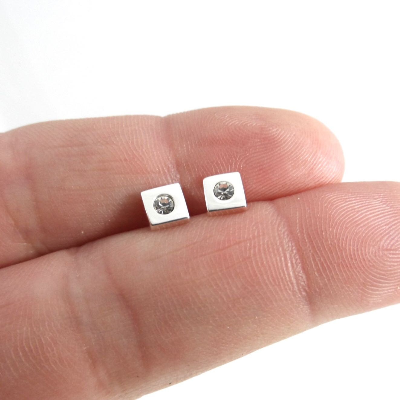 Tiny Sterling Silver Square Earrings, Tiny Square Studs, Sterling Silver Earrings, Dainty Earrings, Minimalist Earrings,Gift for Her