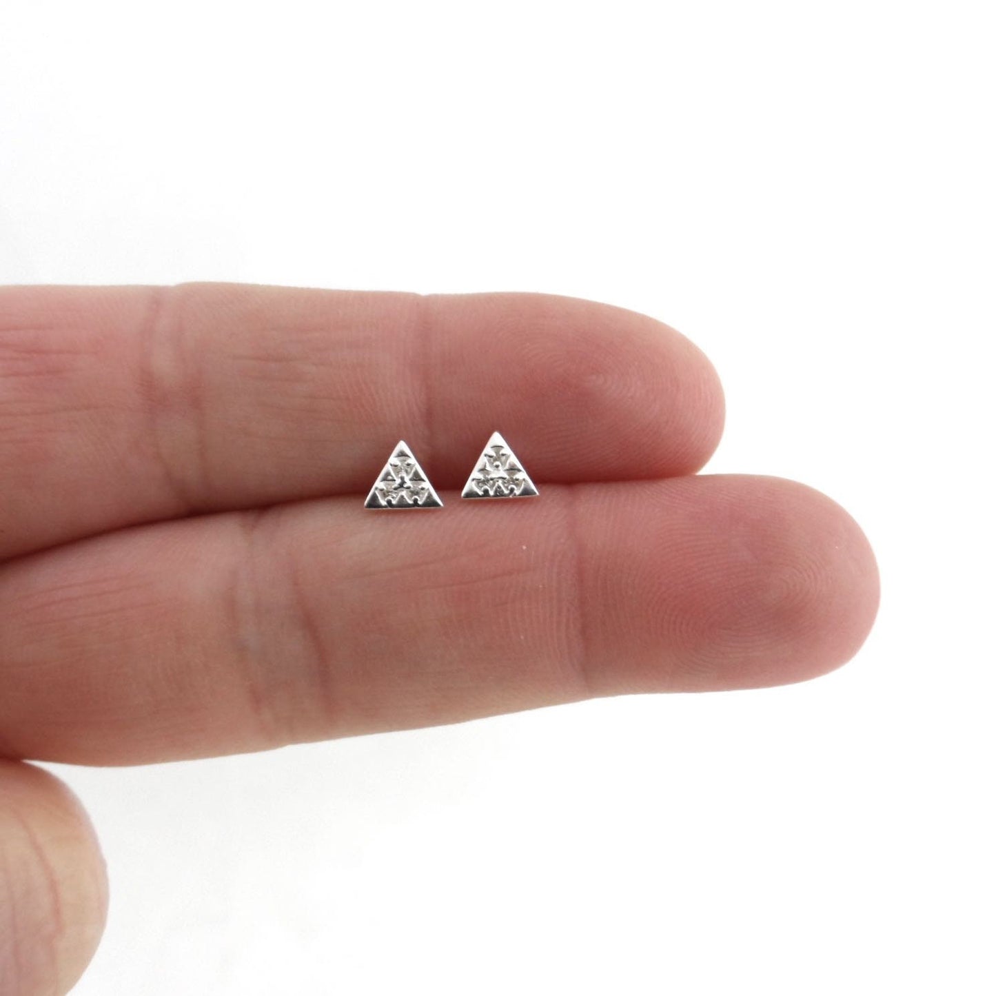 Tiny Triangle Stud Earrings in Sterling Silver, Cubic Zirconia Triangle Studs, Sterling Silver Earrings, Dainty Earrings, Tiny Stud Earrings