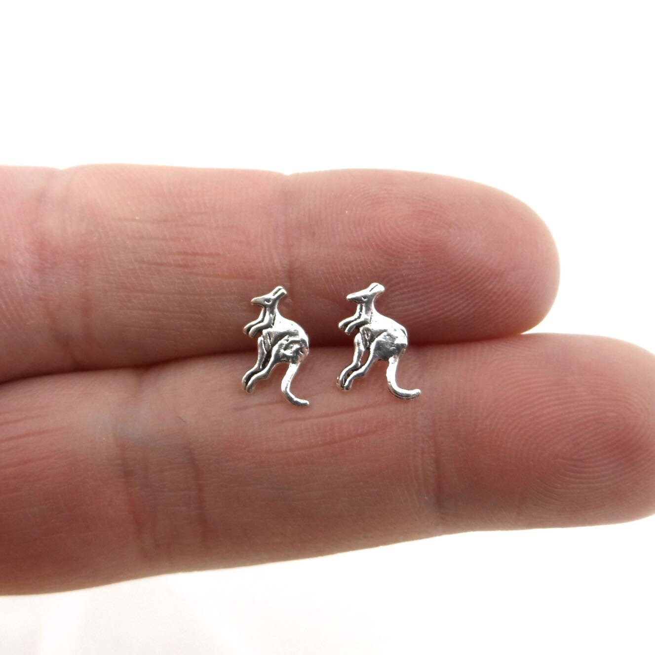 Kangaroo Earrings in Sterling Silver-SM