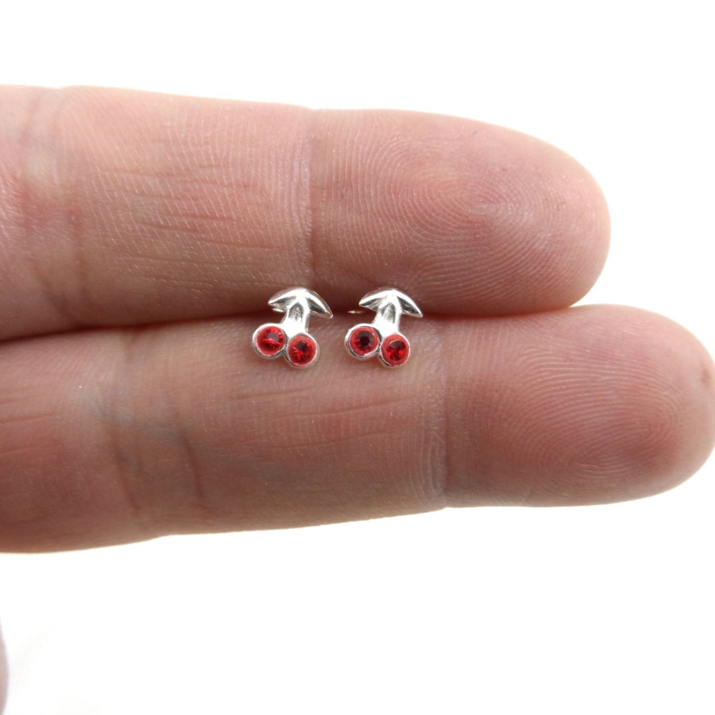 Red Cherry Sterling Silver Stud Earrings