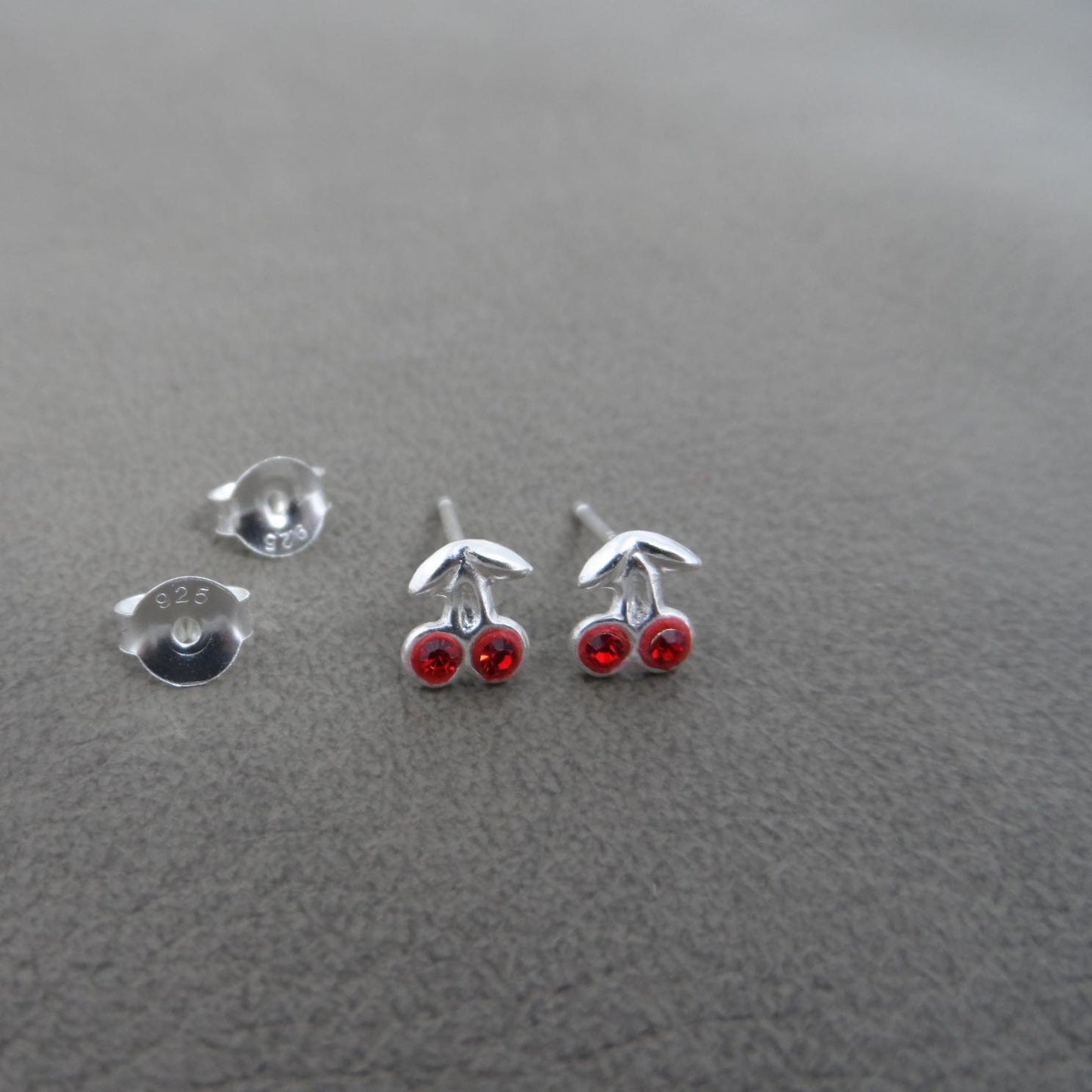 Red Cherry Sterling Silver Stud Earrings