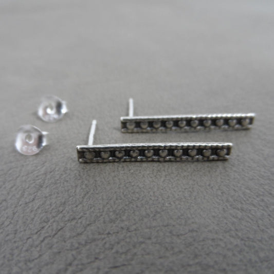 Dotted Bar Stud Earrings in Sterling Silver