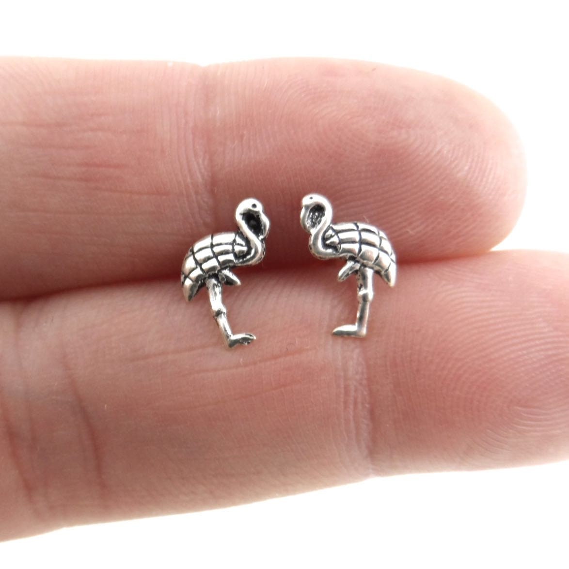 Flamingo Stud Earrings in Sterling Silver