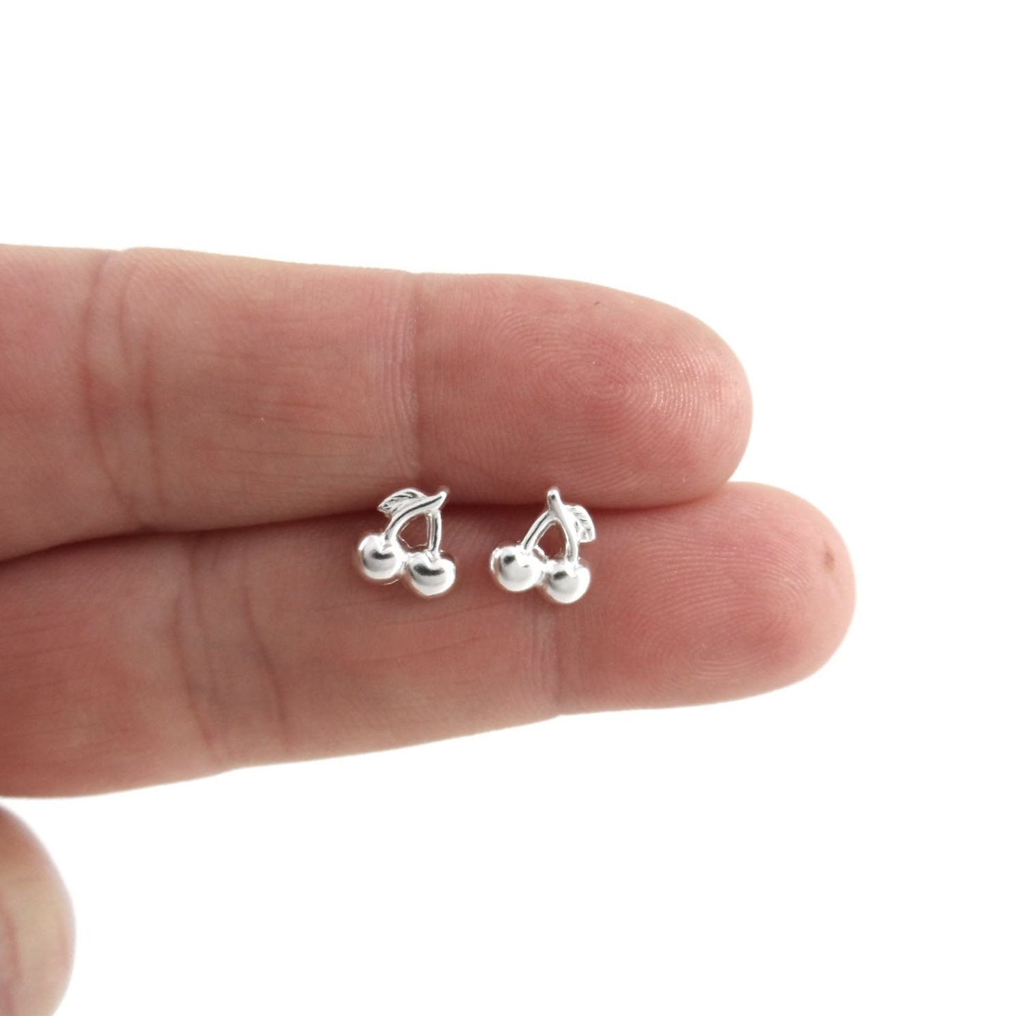 Tiny Cherry Earrings in Sterling Silver, Silver Studs, Tiny Cherry Studs, Cartilage Studs, Small Studs, Dainty Earrings, Kids Earrings