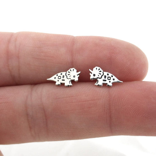 Tiny Dinosaur Earrings in Sterling Silver, Triceratops Dinosaur Earrings, Tiny Studs, Small Studs, Kids Earrings, Silver Studs,Baby Earrings