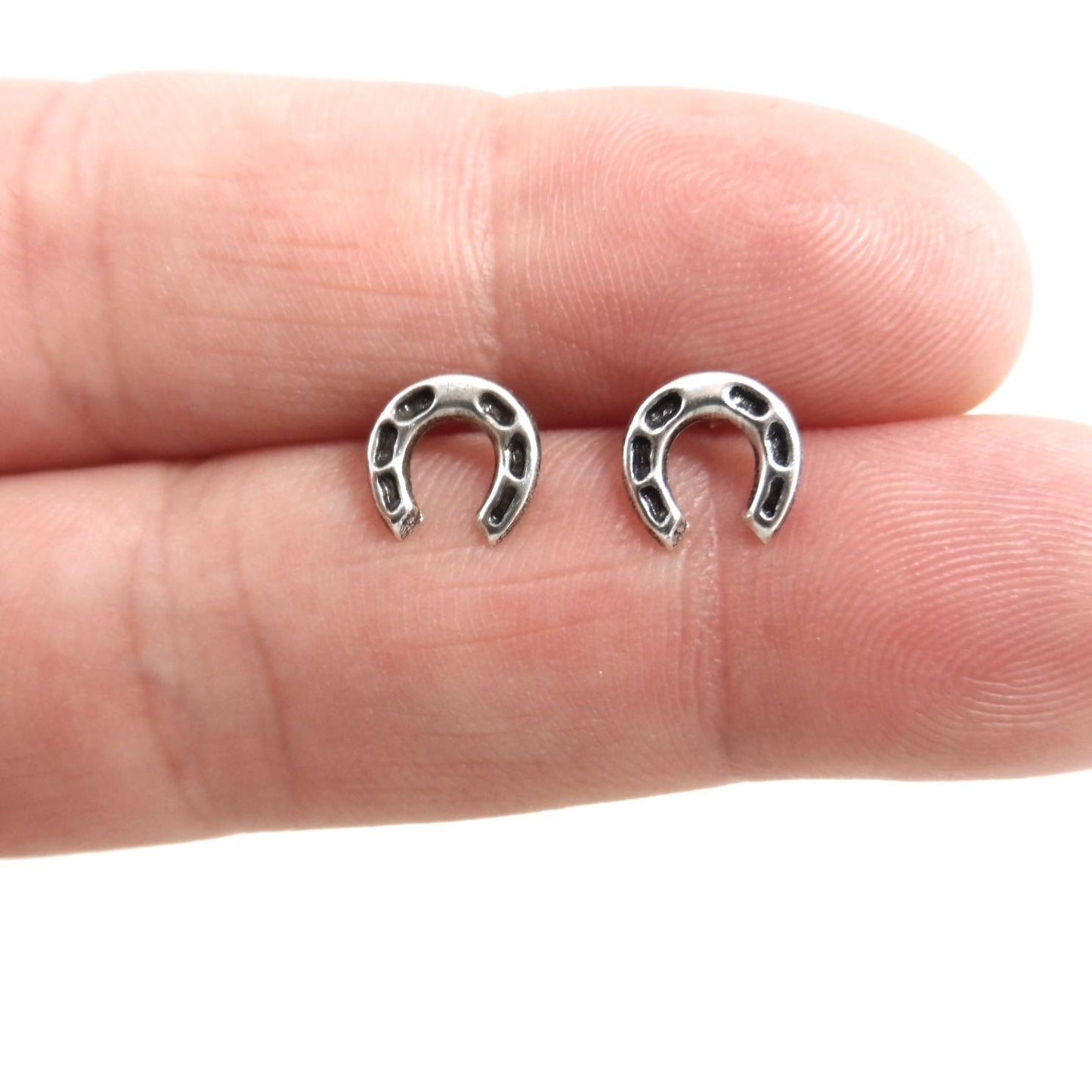 Horseshoe Stud Earrings in Sterling Silver