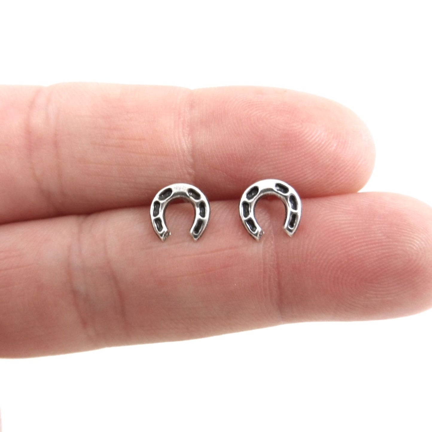 Horseshoe Stud Earrings in Sterling Silver