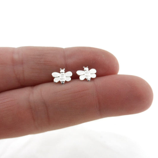 Tiny Bee Earrings in Sterling Silver, Bee Stud Earrings, Bee Studs, Cartilage Studs, Insect Earrings, Dainty Earrings, Kids Earrings