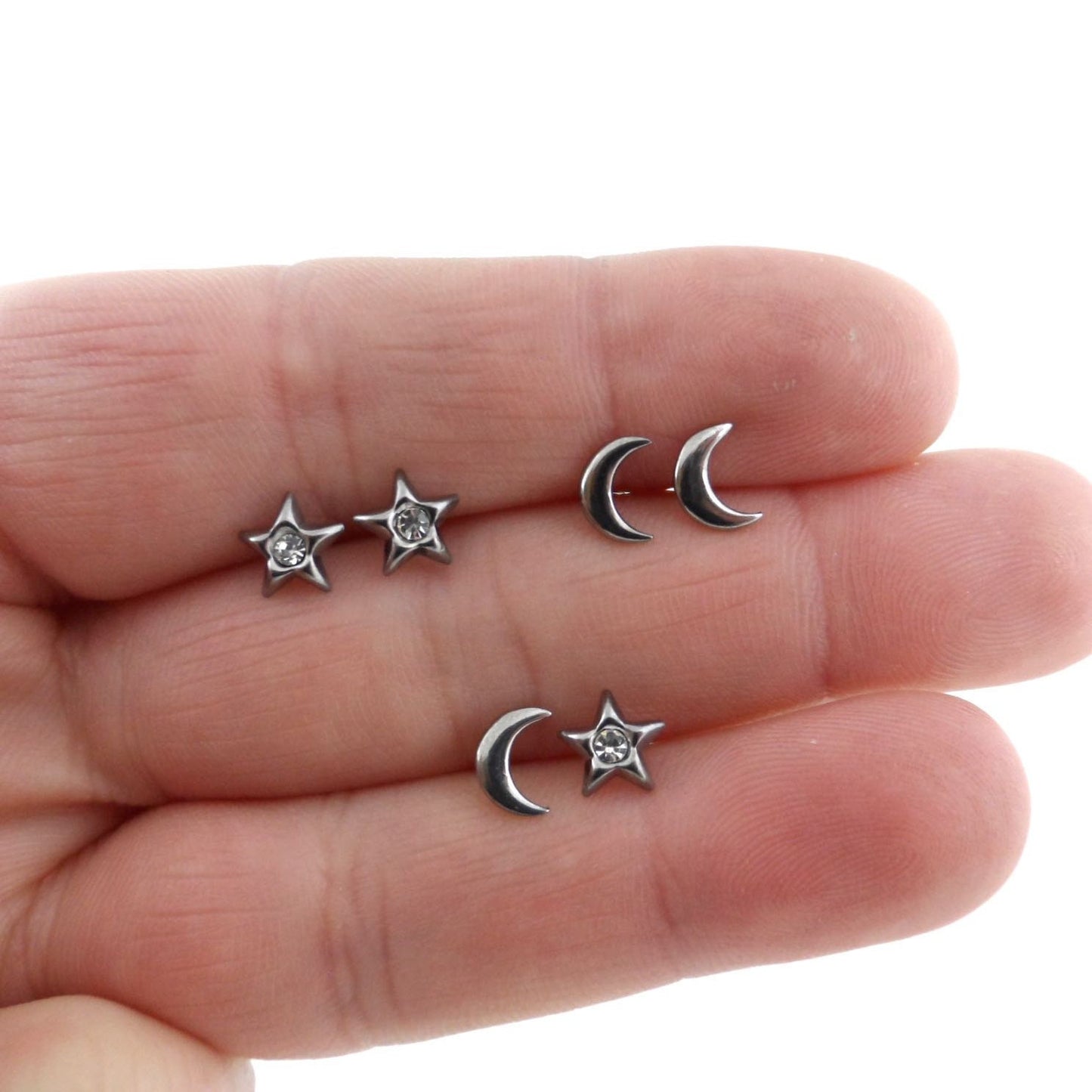 Moon & Star Earrings in Sterling Silver