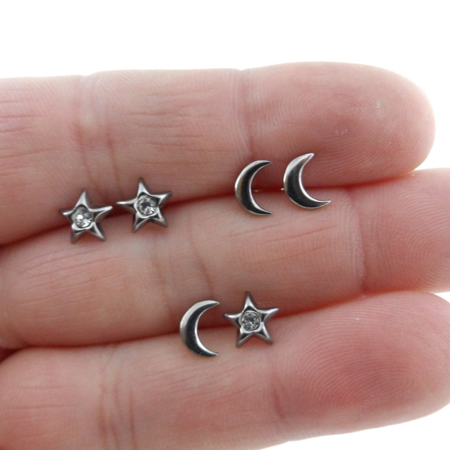 Moon & Star Earrings in Sterling Silver