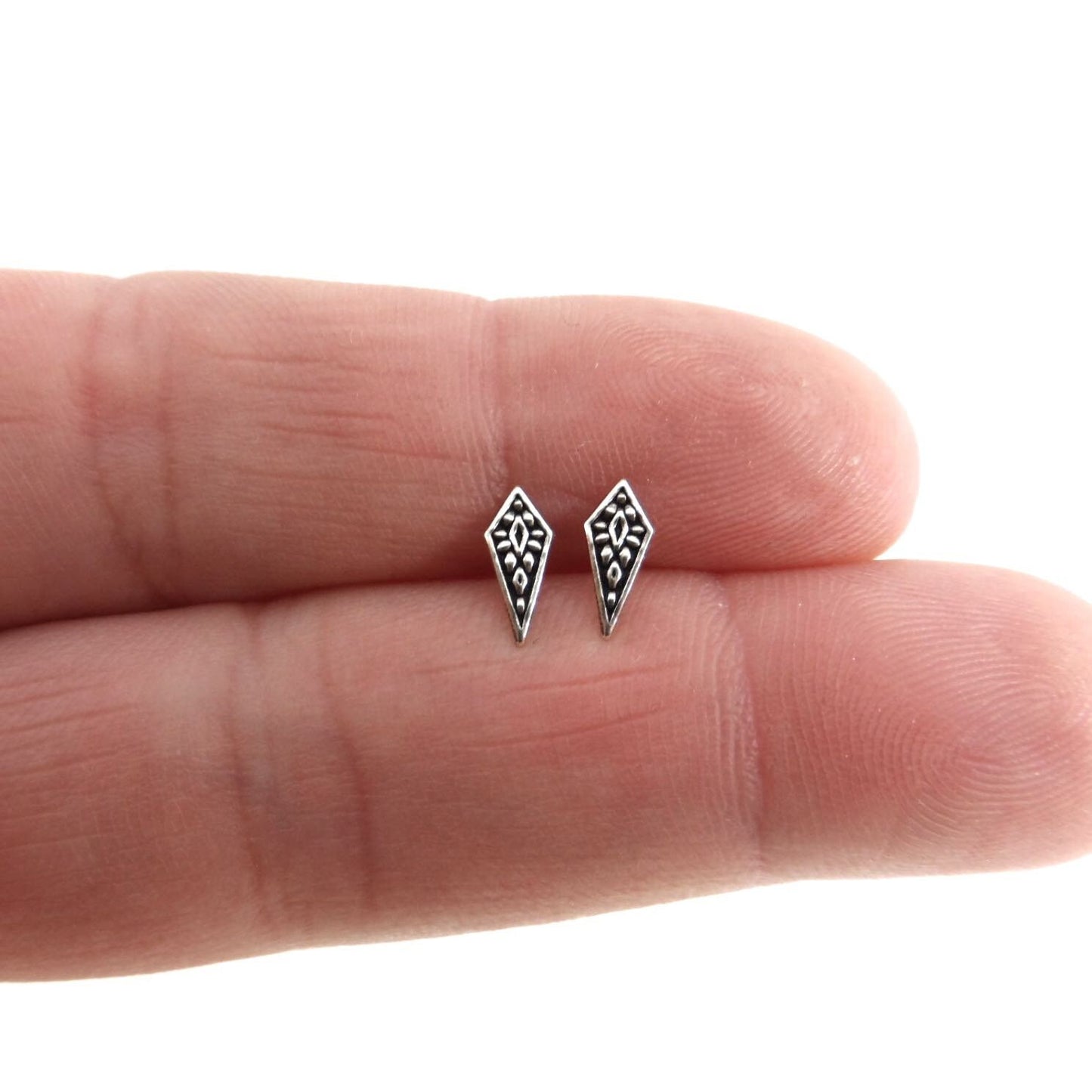 Tiny Diamond Shaped Studs in Sterling Silver, Delicate Sterling Earrings, Silver Studs, Minimalist Earrings, Dainty Earrings, Cartilage Stud