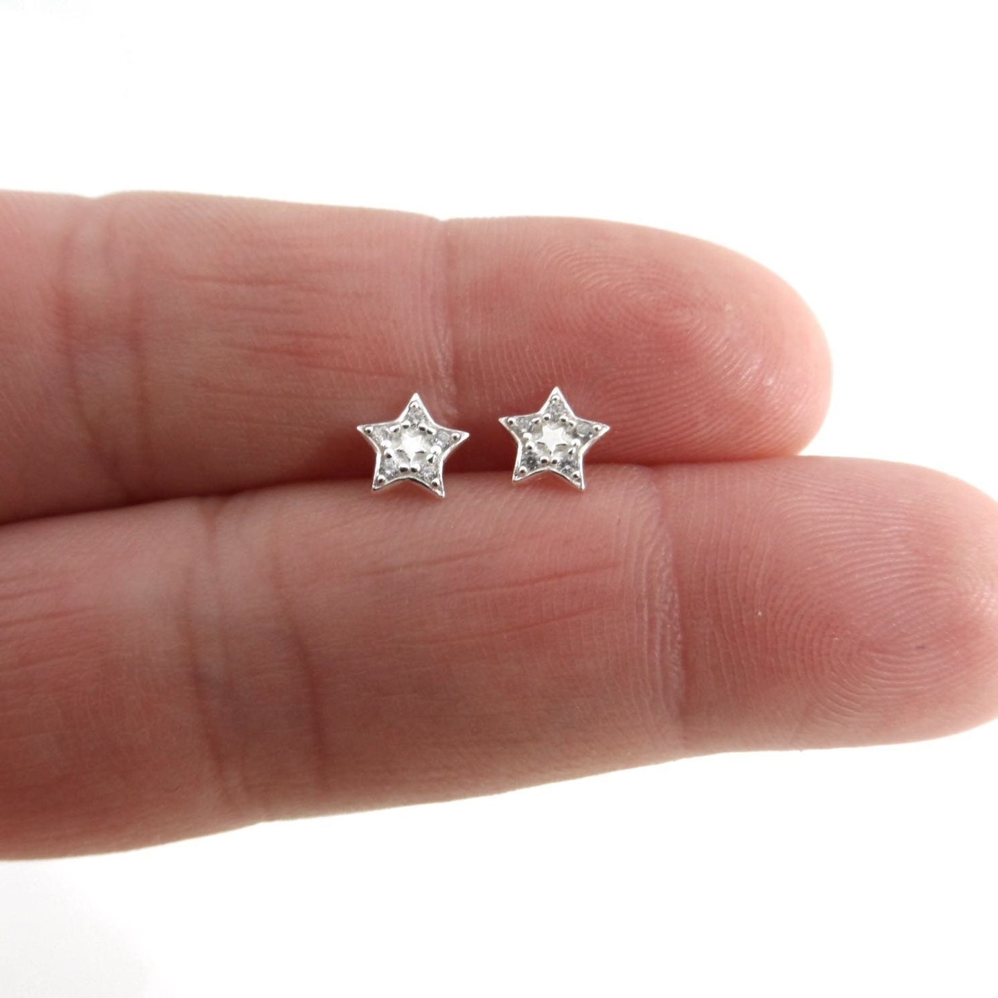 Tiny Star Stud Earrings in Sterling Silver, Crystal Star Earrings, Dainty Star Studs, Sterling Silver Earrings, Girls Earrings, Gift for Her