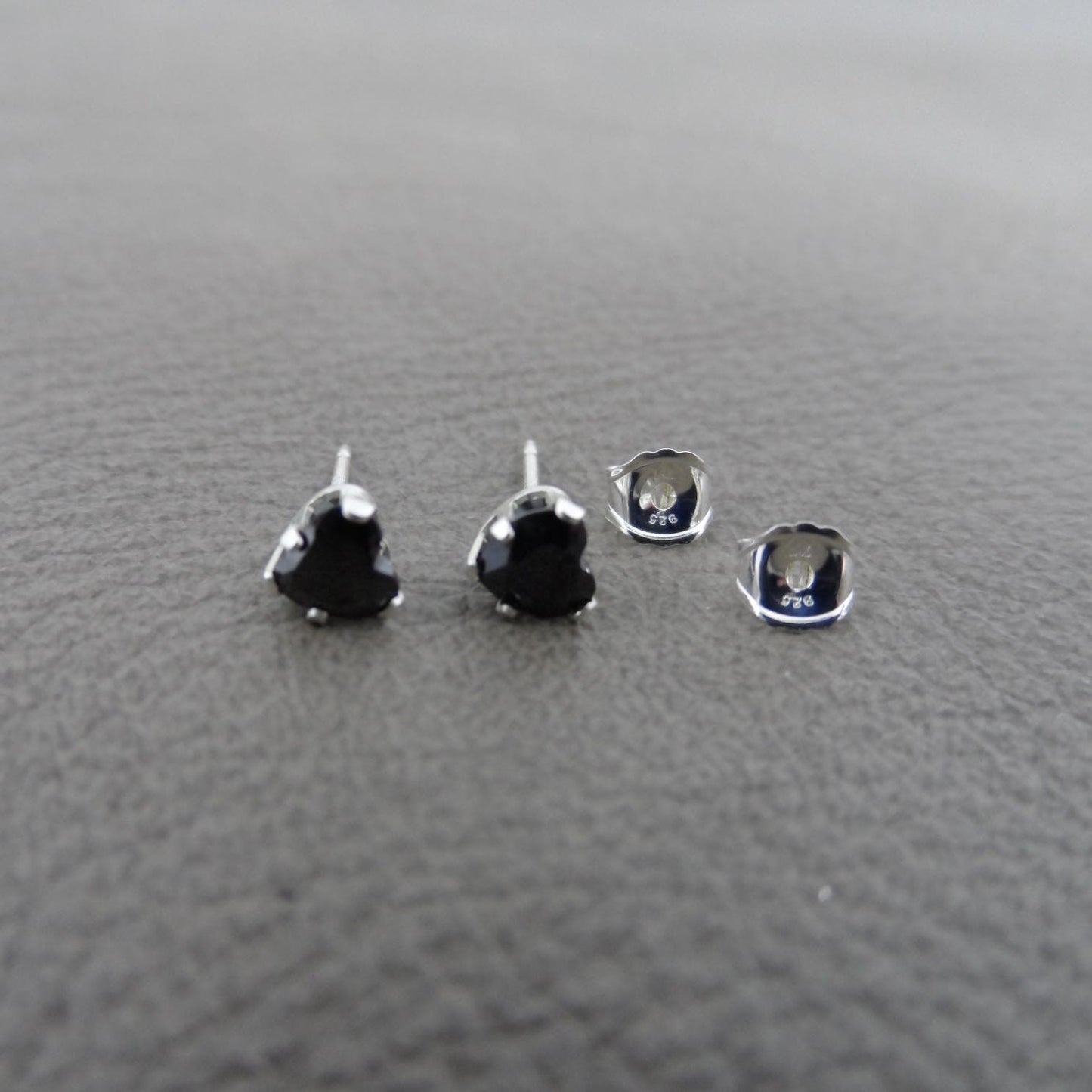 Black Heart Earrings in Sterling Silver-4mm