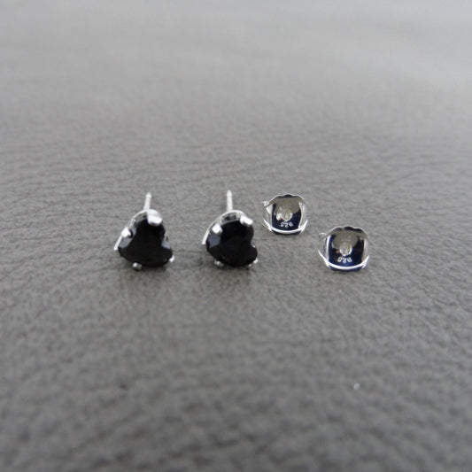 Black Heart Earrings in Sterling Silver-4mm