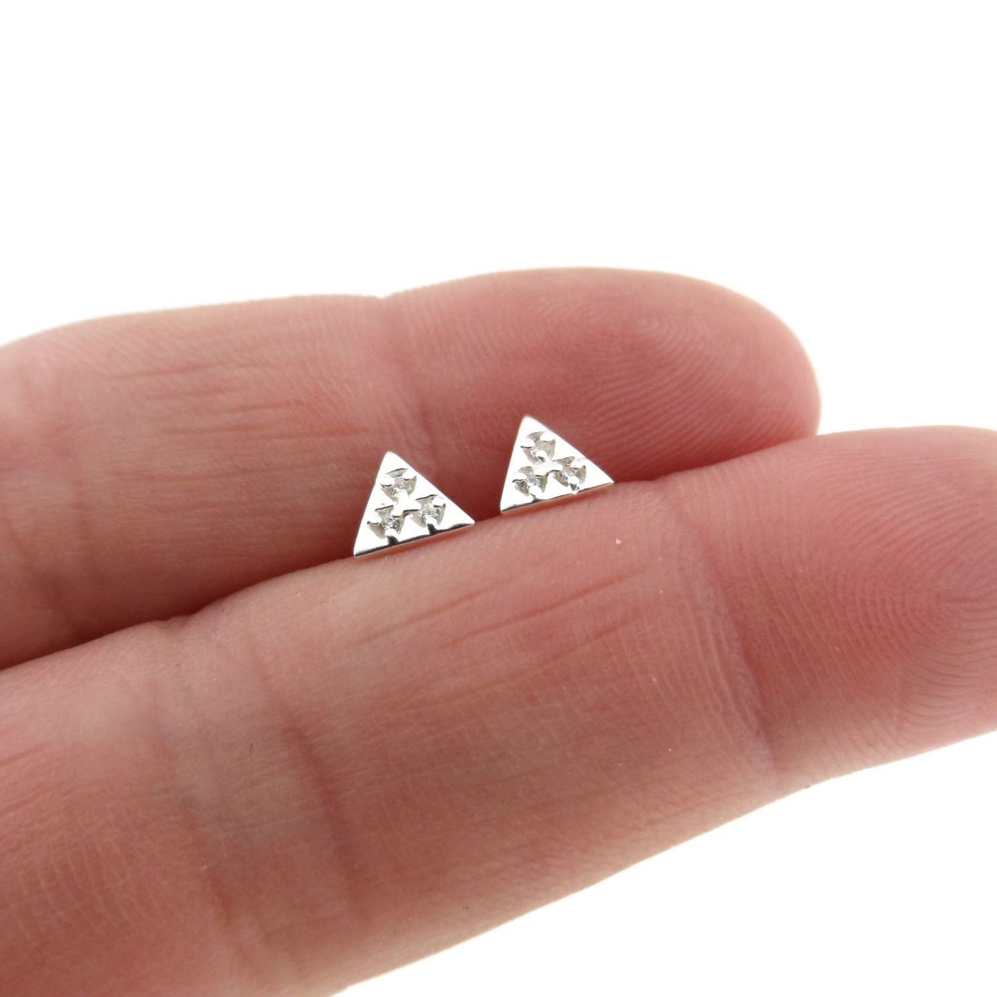 Tiny Triangle Stud Earrings in Sterling Silver, Cubic Zirconia Triangle Studs, Sterling Silver Earrings, Dainty Earrings, Tiny Stud Earrings