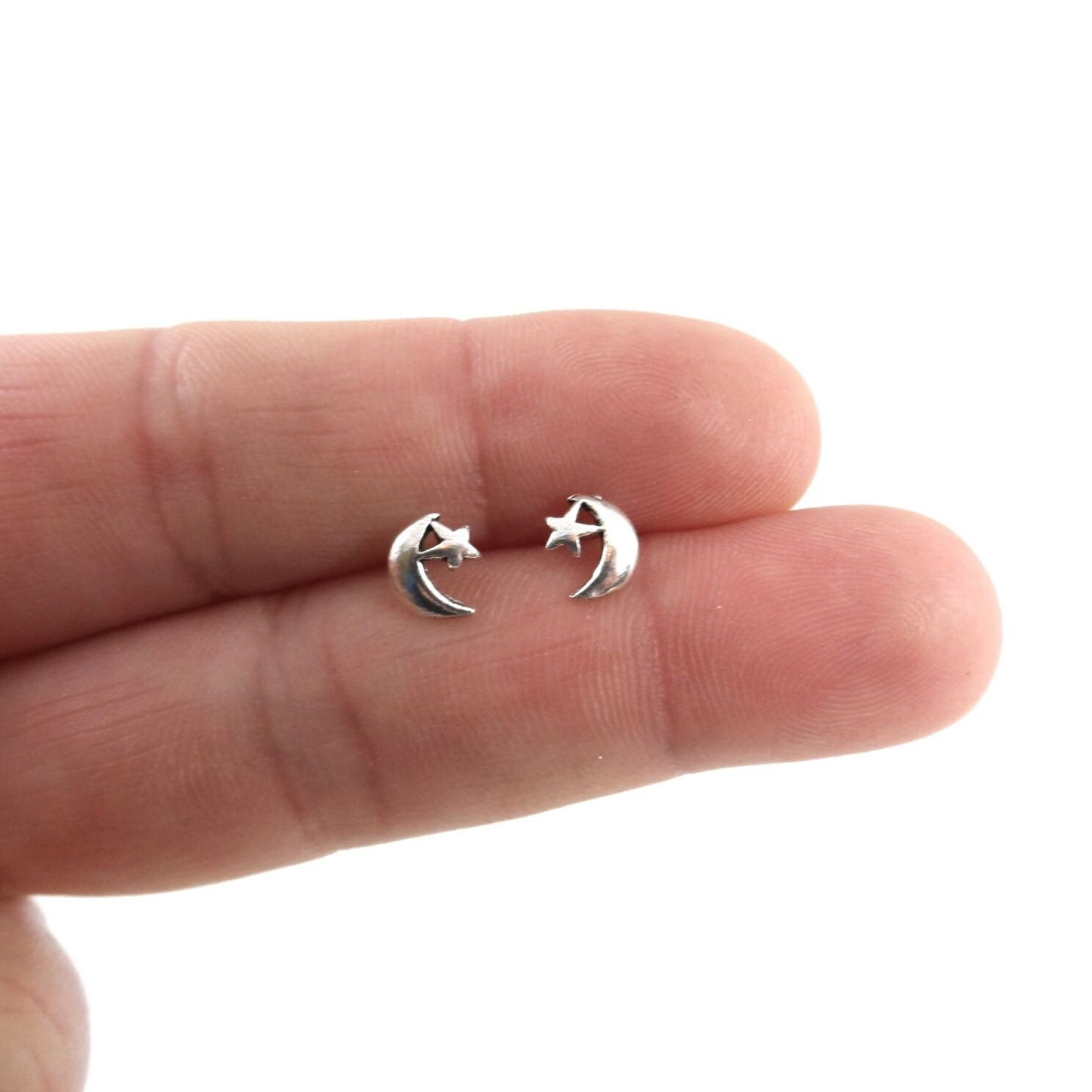 Moon & Star Earrings in Sterling Silver