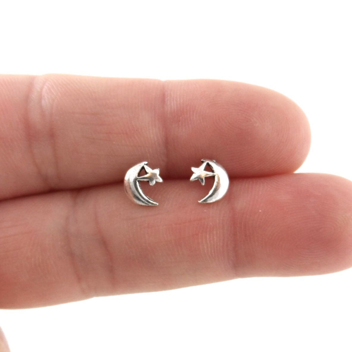 Moon & Star Earrings in Sterling Silver