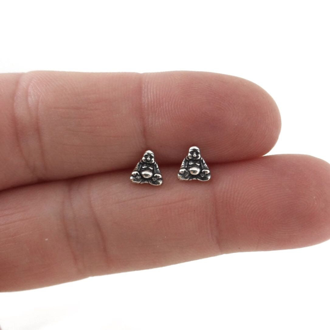 Tiny Buddha Earrings in Sterling Silver, Buddha Studs, Sitting Buddha Earrings, Tiny Earrings, Minimalist Earring, Dainty Earrings