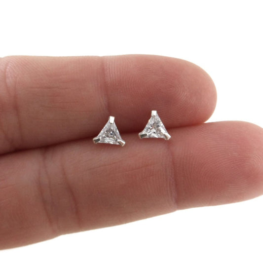 Tiny Sterling Silver Stud Earrings, Tiny Stud, Cubic Zirconia Studs, Triangle Earrings, Cartilage Studs, Minimalist Earring, Dainty Earrings