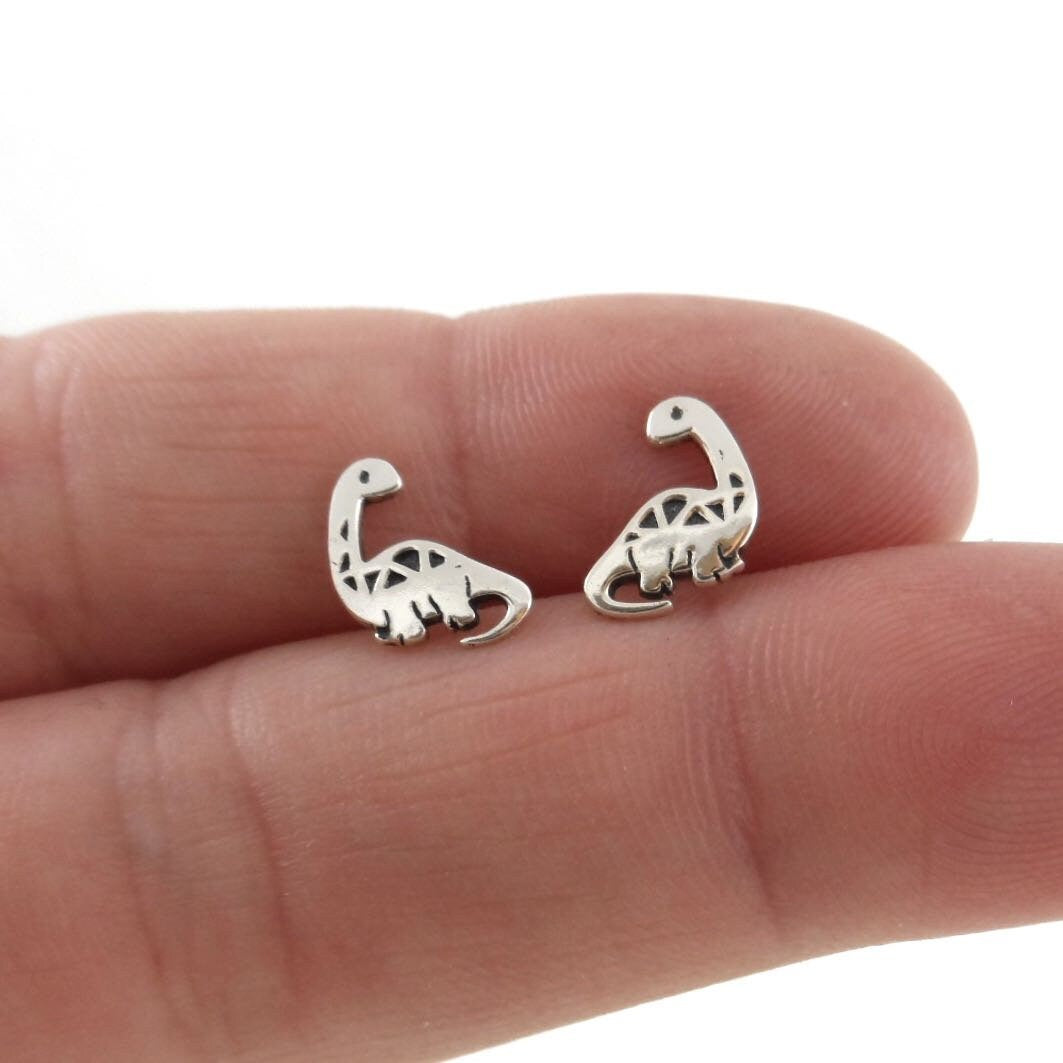 Tiny Dinosaur Earrings in Sterling Silver, Brontosaurus Earrings, Tiny Studs, Small Studs, Kids Earrings, Small Silver Studs, Baby Earrings