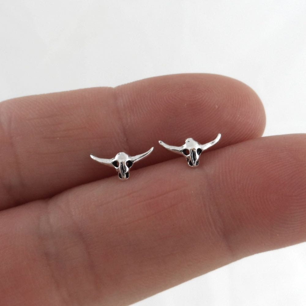 Cow Skull Earrings in Sterling Silver