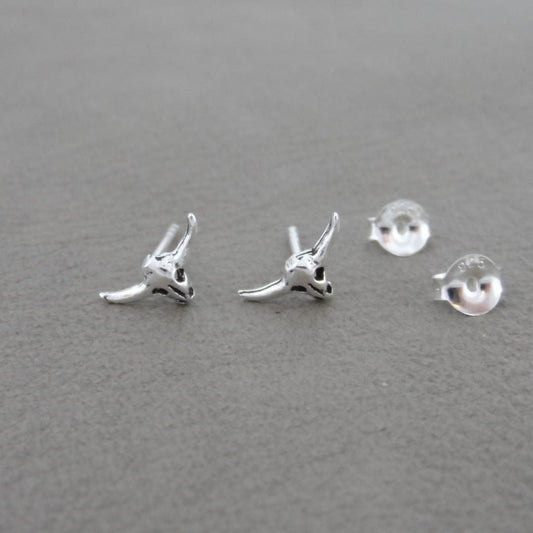 Cow Skull Earrings in Sterling Silver