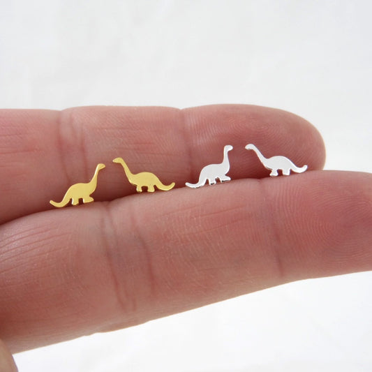 Tiny Dinosaur Earrings in Sterling Silver, Brontosaurus Earrings, Sterling Silver Dinosaur, Gold Dinosaur Earrings, Kids Earrings