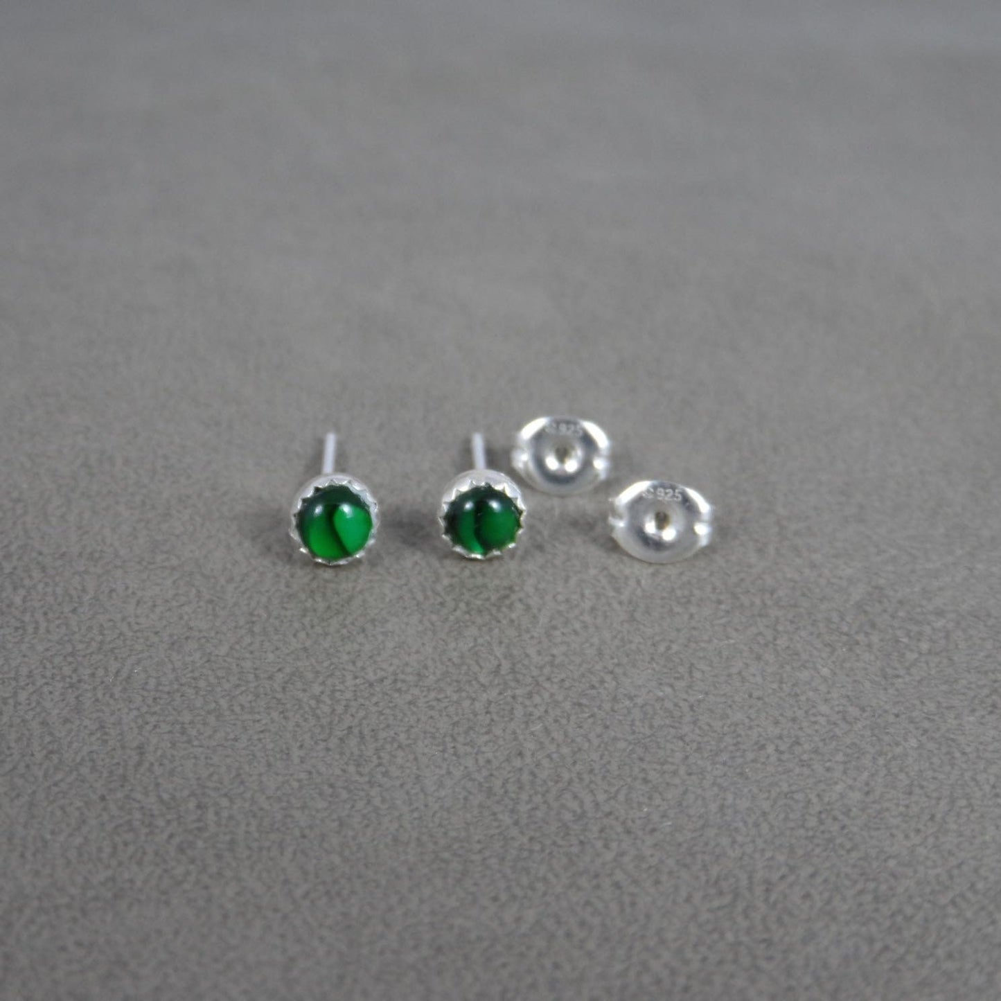 Green Paua Shell Sterling Silver Earrings-4mm