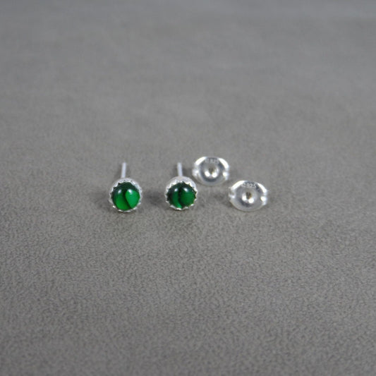 Green Paua Shell Sterling Silver Earrings-4mm