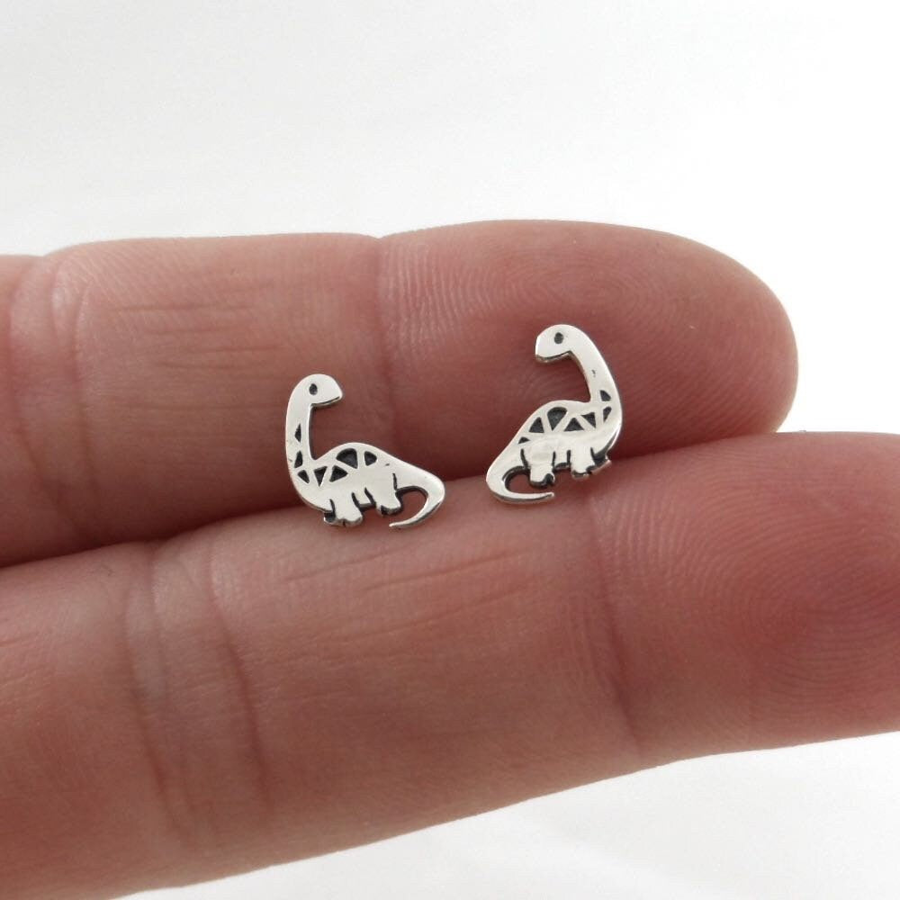 Tiny Dinosaur Earrings in Sterling Silver, Brontosaurus Earrings, Tiny Studs, Small Studs, Kids Earrings, Small Silver Studs, Baby Earrings