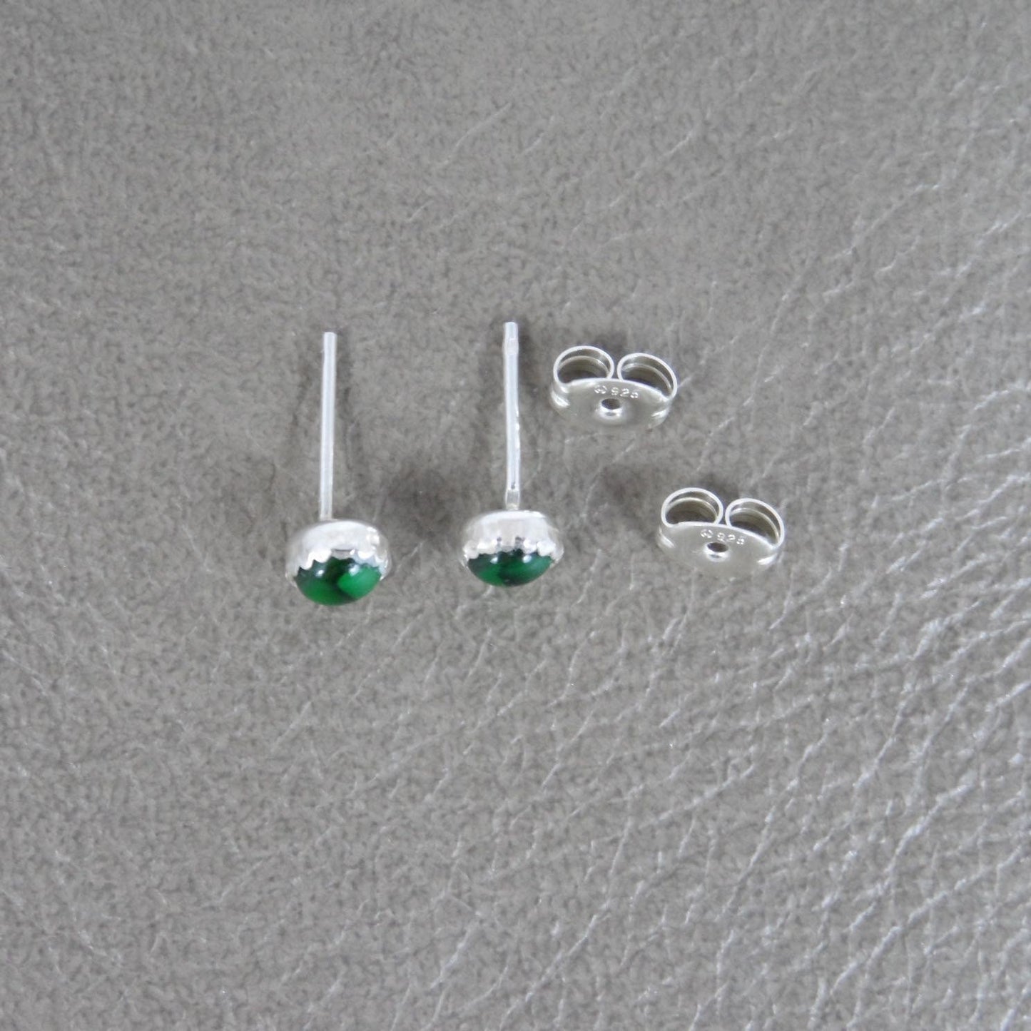 Green Paua Shell Sterling Silver Earrings-4mm