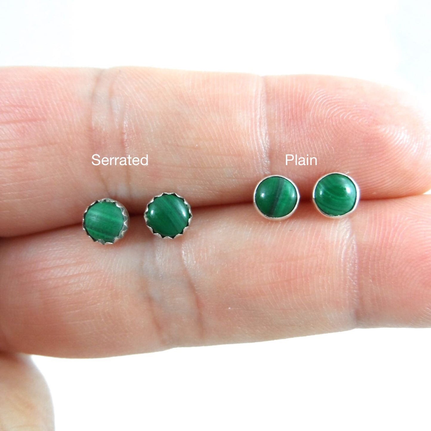 Malachite Stud Earrings in Sterling Silver-5mm