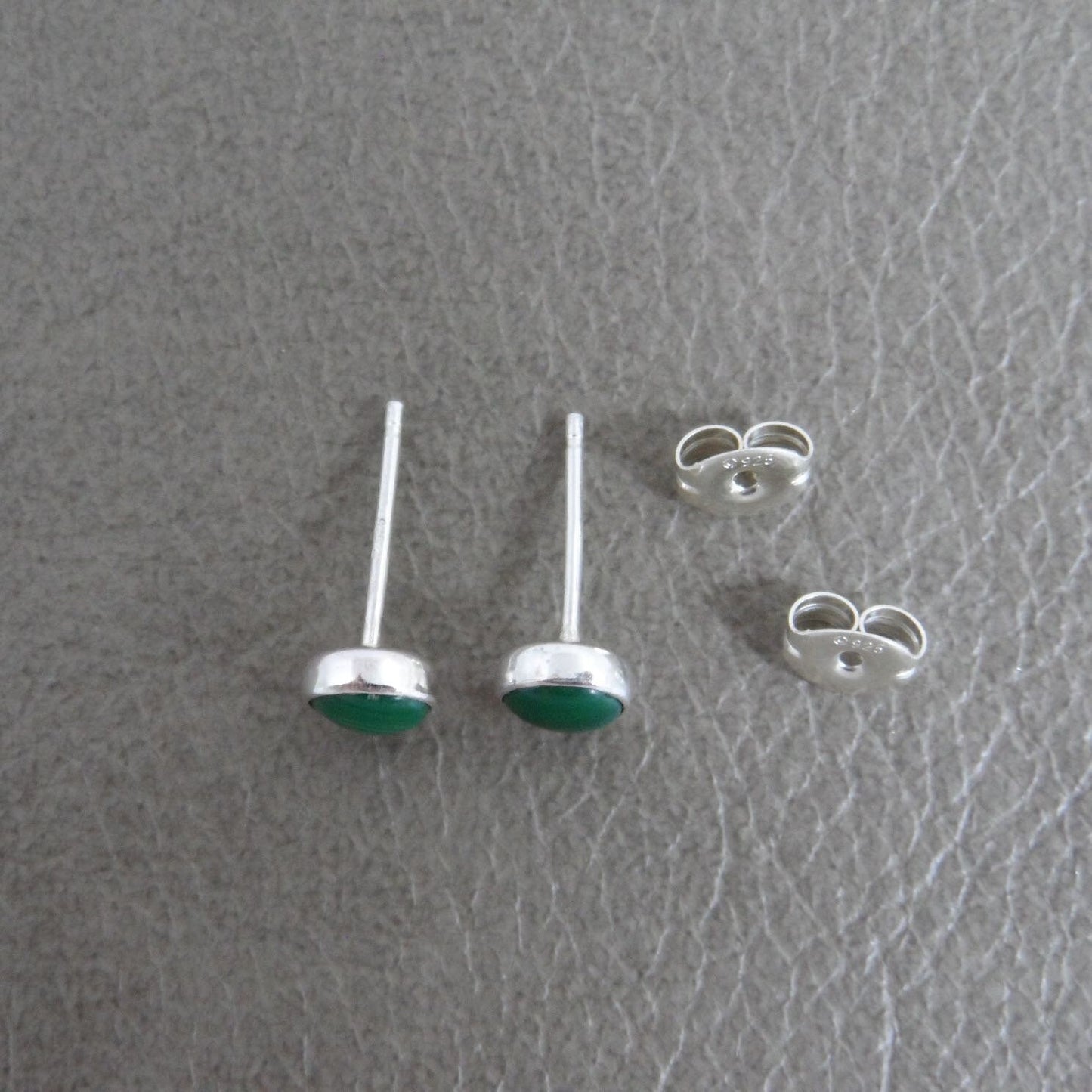 Malachite Stud Earrings in Sterling Silver-5mm