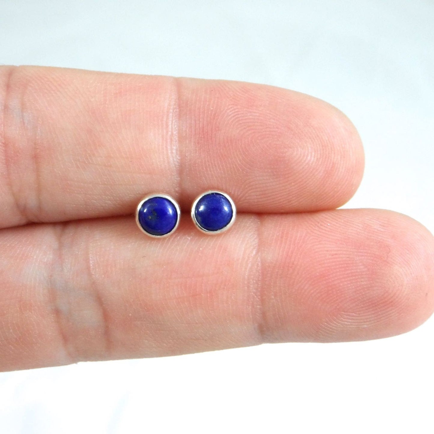 Lapis Stud Earrings in Sterling Silver-5mm